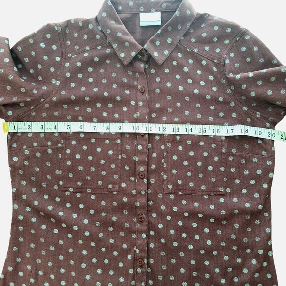 Columbia Womens M Burgandy Polka Dot Long Sleeve Button-Up Shirt M Fall Casual - Picture 6 of 9